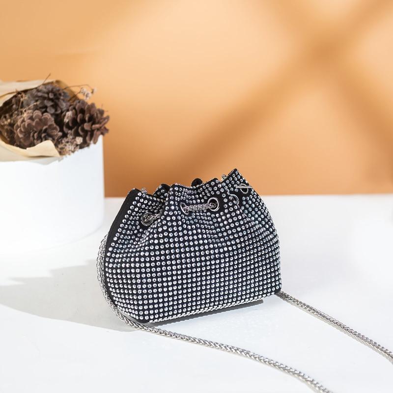 Rhinestone Bucket Bag Drawstring Shoulder Chain Bag