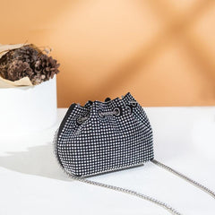 Rhinestone Bucket Bag Drawstring Shoulder Chain Bag