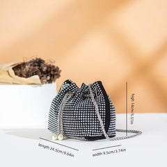 Rhinestone Bucket Bag Drawstring Shoulder Chain Bag