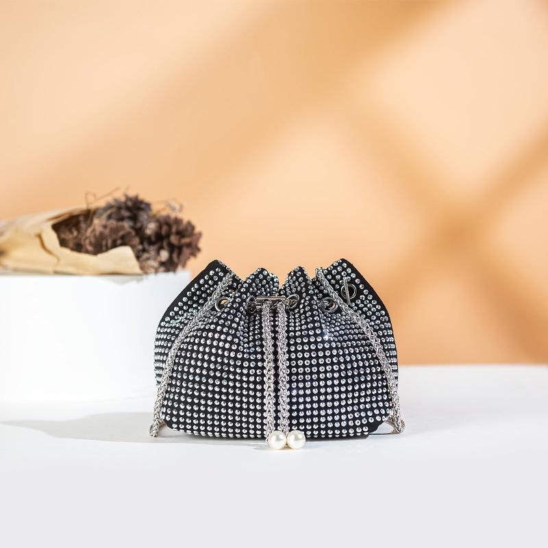 Rhinestone Bucket Bag Drawstring Shoulder Chain Bag