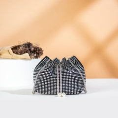 Rhinestone Bucket Bag Drawstring Shoulder Chain Bag