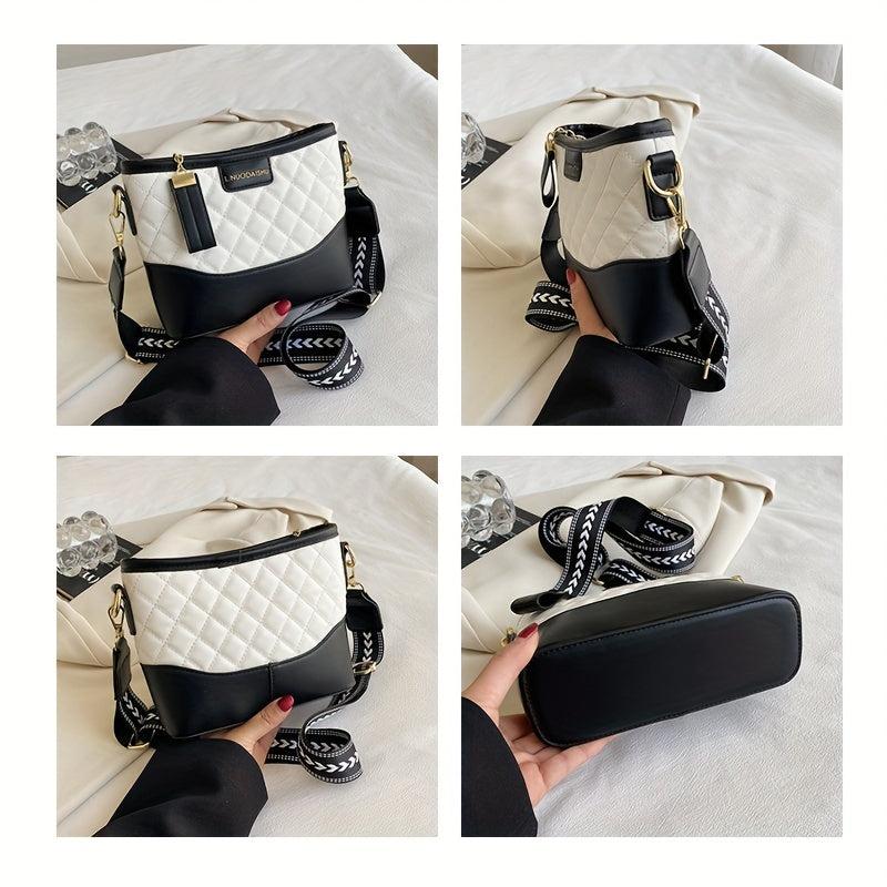 Colorblock Shoulder Bag Quilted Pattern Work Storage Bag