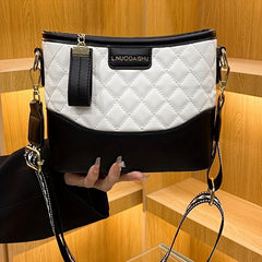 Colorblock Shoulder Bag Quilted Pattern Work Storage Bag