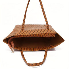 Geometric Print Tote Bag Set, Retro Shoulder Handbag & Purse