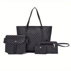 Geometric Print Tote Bag Set, Retro Shoulder Handbag & Purse