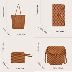 Geometric Print Tote Bag Set, Retro Shoulder Handbag & Purse