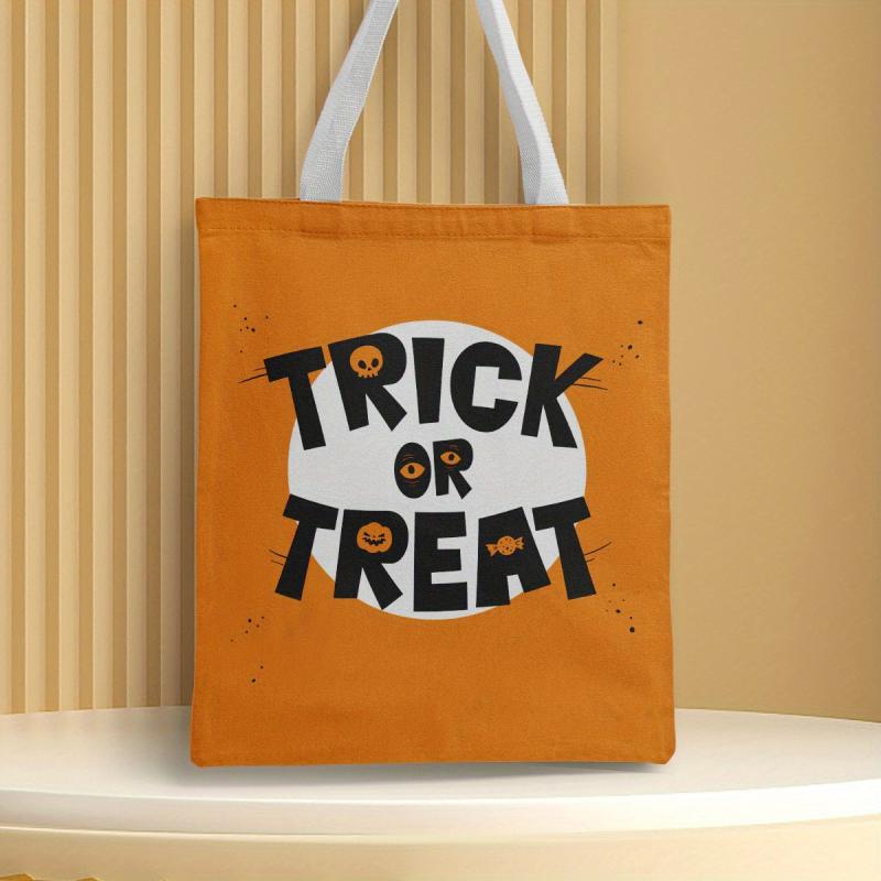 Halloween Canvas Tote Bag Trick Or Treat Gift Ghost Skull Elf Pumpkin Candy Bag