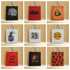 Halloween Canvas Tote Bag Trick Or Treat Gift Ghost Skull Elf Pumpkin Candy Bag