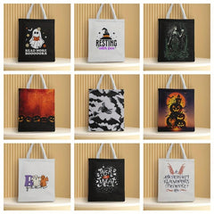 Halloween Canvas Tote Bag Trick Or Treat Gift Ghost Skull Elf Pumpkin Candy Bag