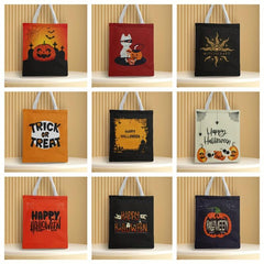 Halloween Canvas Tote Bag Trick Or Treat Gift Ghost Skull Elf Pumpkin Candy Bag