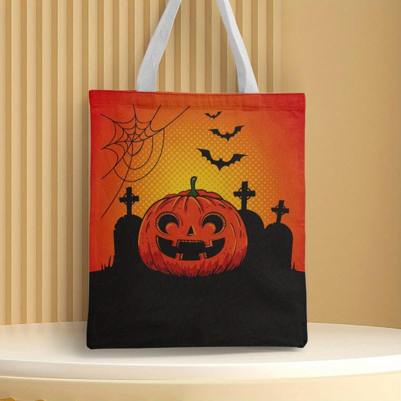 Halloween Canvas Tote Bag Trick Or Treat Gift Ghost Skull Elf Pumpkin Candy Bag