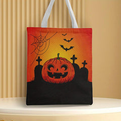 Halloween Canvas Tote Bag Trick Or Treat Gift Ghost Skull Elf Pumpkin Candy Bag