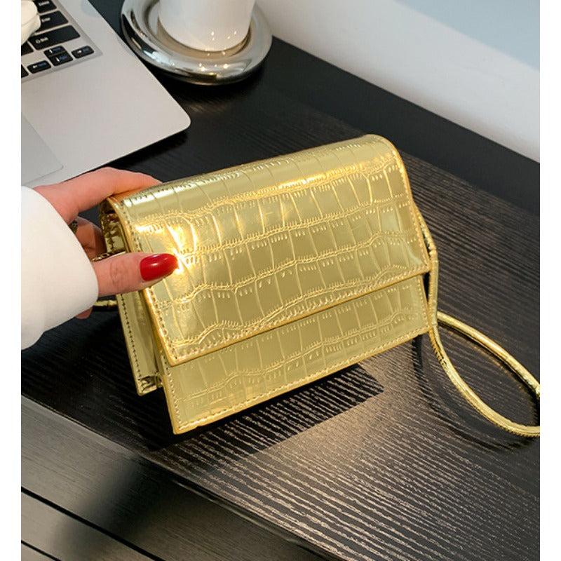 Crocodile Embossed Square Bag Flap Crossbody Bag