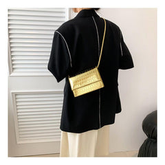 Crocodile Embossed Square Bag Flap Crossbody Bag