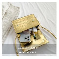 Crocodile Embossed Square Bag Flap Crossbody Bag