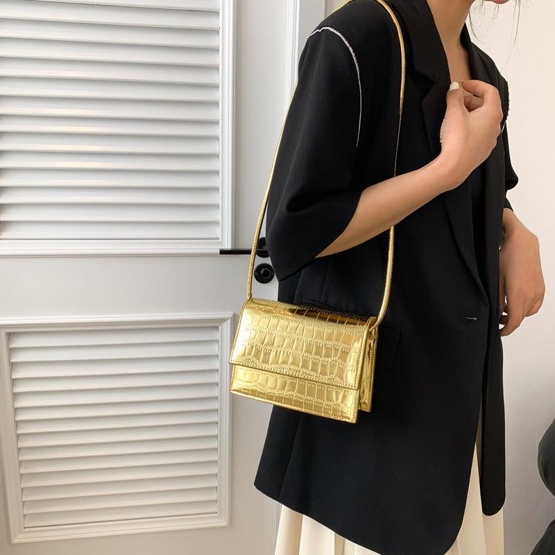 Crocodile Embossed Square Bag Flap Crossbody Bag