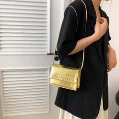 Crocodile Embossed Square Bag Flap Crossbody Bag