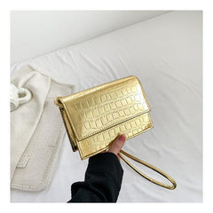 Crocodile Embossed Square Bag Flap Crossbody Bag