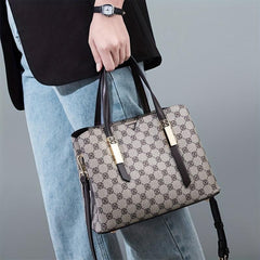Retro Print Tote Satchel Bag PU Leather Textured Shoulder Bag