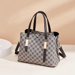 Retro Print Tote Satchel Bag PU Leather Textured Shoulder Bag
