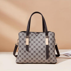 Retro Print Tote Satchel Bag PU Leather Textured Shoulder Bag