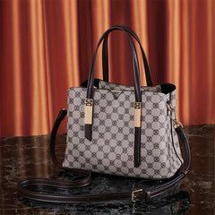 Retro Print Tote Satchel Bag PU Leather Textured Shoulder Bag