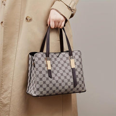 Retro Print Tote Satchel Bag PU Leather Textured Shoulder Bag