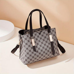 Retro Print Tote Satchel Bag PU Leather Textured Shoulder Bag