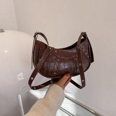 Y2K Crocodile Pattern Underarm Bag Studded Crossbody Bag