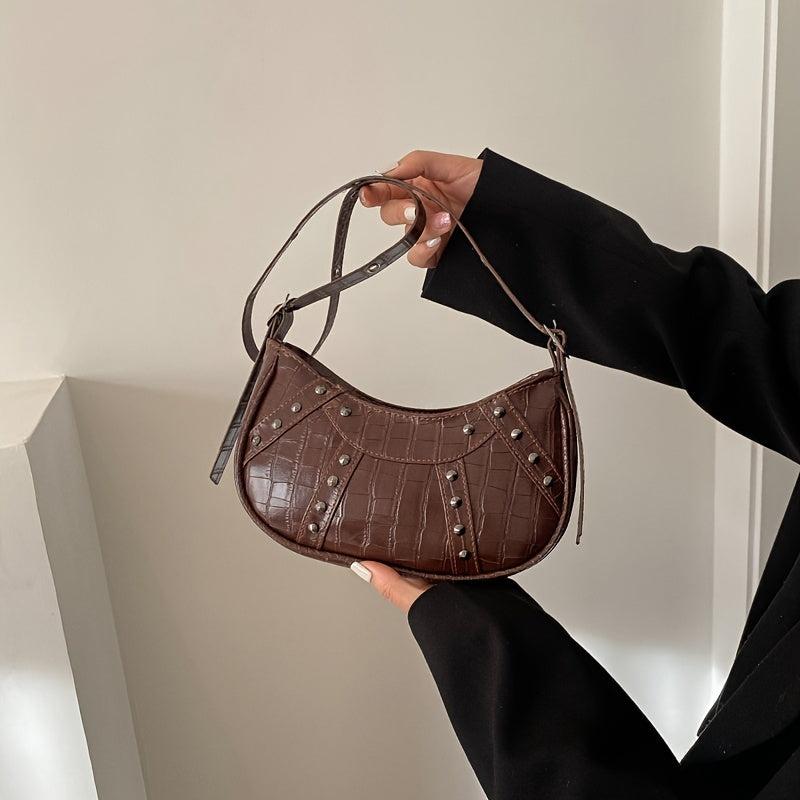 Y2K Crocodile Pattern Underarm Bag Studded Crossbody Bag
