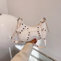 Y2K Crocodile Pattern Underarm Bag Studded Crossbody Bag