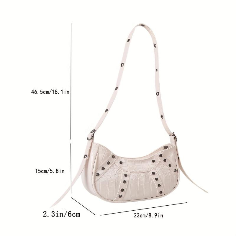 Y2K Crocodile Pattern Underarm Bag Studded Crossbody Bag