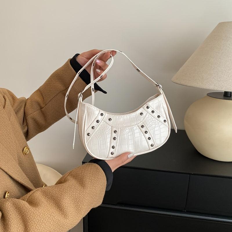 Y2K Crocodile Pattern Underarm Bag Studded Crossbody Bag
