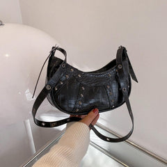 Y2K Crocodile Pattern Underarm Bag Studded Crossbody Bag