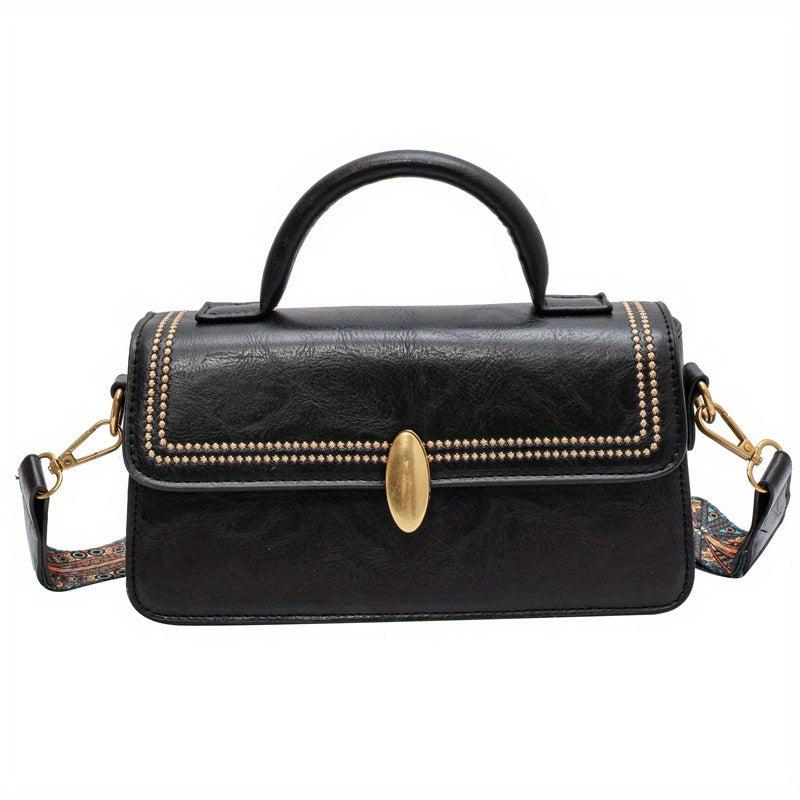 Retro Style Crossbody Bag Women PU Leather Handbag Ethnic Strap