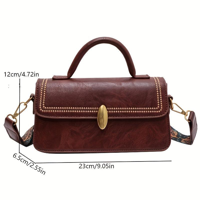 Retro Style Crossbody Bag Women PU Leather Handbag Ethnic Strap