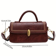 Retro Style Crossbody Bag Women PU Leather Handbag Ethnic Strap