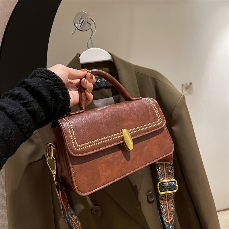 Retro Style Crossbody Bag Women PU Leather Handbag Ethnic Strap