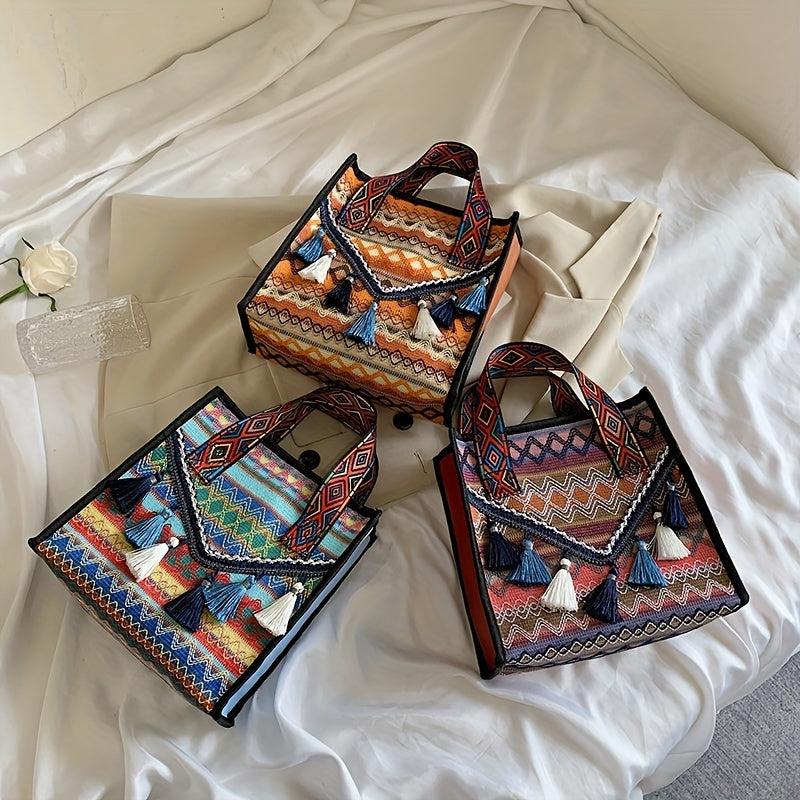 Retro Style Tassel Tote Bag Ethnic Handbag Women's Versatile Purse