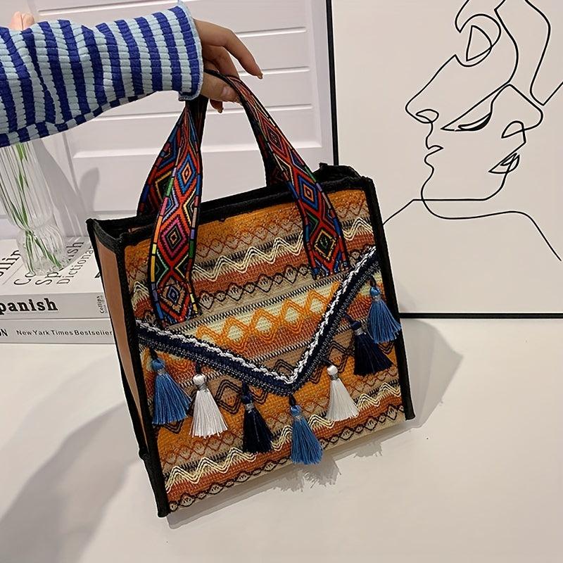 Retro Style Tassel Tote Bag Ethnic Handbag Women's Versatile Purse