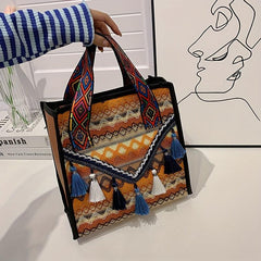 Retro Style Tassel Tote Bag Ethnic Handbag Women's Versatile Purse
