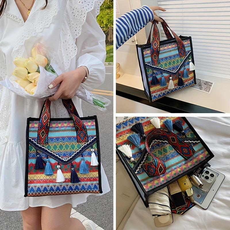 Retro Style Tassel Tote Bag Ethnic Handbag Women's Versatile Purse