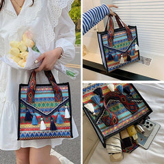 Retro Style Tassel Tote Bag Ethnic Handbag Women's Versatile Purse