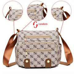 Plaid Pattern Crossbody Bag Stud Decor Pockets Purse Faux Leather Shoulder Bag