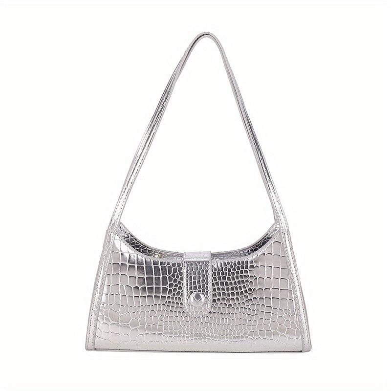 Crocodile Pattern Shoulder Bag Glossy Underarm Purse Women's Stylish Handbag