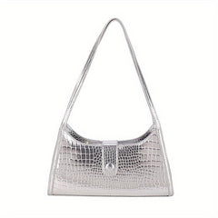 Crocodile Pattern Shoulder Bag Glossy Underarm Purse Women's Stylish Handbag