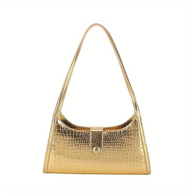 Crocodile Pattern Shoulder Bag Glossy Underarm Purse Women's Stylish Handbag