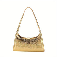 Crocodile Pattern Shoulder Bag Glossy Underarm Purse Women's Stylish Handbag