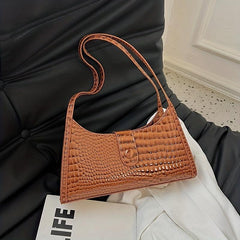 Crocodile Pattern Shoulder Bag Glossy Underarm Purse Women's Stylish Handbag