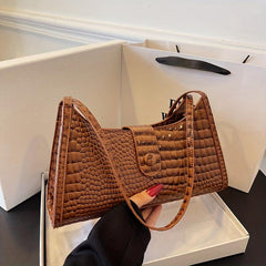Crocodile Pattern Shoulder Bag Glossy Underarm Purse Women's Stylish Handbag